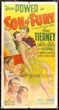 2f060 SON OF FURY linen int'l 3sh '42 stone litho of Tyrone Power with Gene Tierney & Frances Farmer!