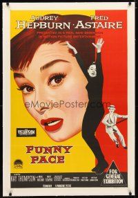 2f166 FUNNY FACE linen Aust 1sh '57 art of Audrey Hepburn close up & full-length + Fred Astaire!