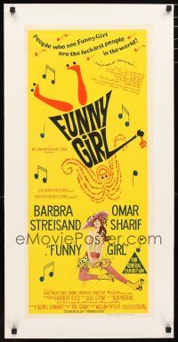 2f180 FUNNY GIRL linen Aust daybill '69 hand litho of Barbra Streisand, directed by William Wyler!