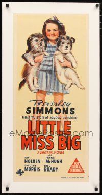 2f185 LITTLE MISS BIG linen Aust daybill '46 artwork of cute dynamite mite Beverly Simmons & dogs!
