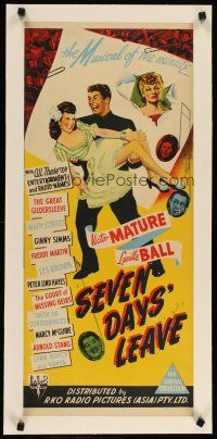 2f191 SEVEN DAYS' LEAVE linen Aust daybill '42 Lucille Ball, Victor Mature & top radio entertainers