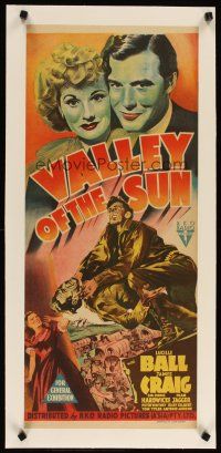 2f195 VALLEY OF THE SUN linen Aust daybill '42 art of Lucille Ball & James Craig + guys fighting!