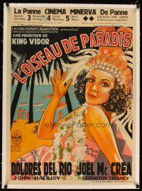 2f312 BIRD OF PARADISE linen pre-War 24x33 Belgian '32 art of Hawaiian beauty Dolores Del Rio!