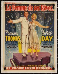 2f338 I'LL SEE YOU IN MY DREAMS linen Belgian '53 JA artwork of Doris Day & Danny Thomas on piano!