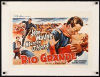 2f361 RIO GRANDE linen Belgian R60s artwork of John Wayne & Maureen O'Hara, directed by John Ford!
