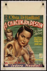 2f371 TO EACH HIS OWN linen Belgian '47 great art of pretty Olivia de Havilland & John Lund!