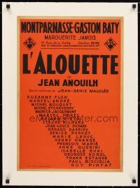2f259 L'ALOUETTE linen stage play French 15x21 '53 Jean Anouilh's play about Joan of Arc!
