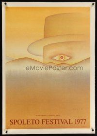 2f098 SPOLETO FESTIVAL 1977 linen Italian stage poster '77 cool Folon art of eyeball over mountains