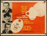 2f114 APARTMENT linen 1/2sh '60 Billy Wilder, Jack Lemmon, Shirley MacLaine, cool key art!