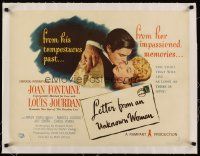 2f123 LETTER FROM AN UNKNOWN WOMAN linen 1/2sh '48 romantic c/u of Joan Fontaine & Louis Jourdan!