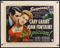 2f130 SUSPICION linen 1/2sh R53 Alfred Hitchcock, close up art of Cary Grant & Joan Fontaine!