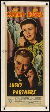 2f145 LUCKY PARTNERS linen insert '40 Ronald Colman & Ginger Rogers are unmarried but win lottery!