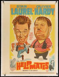 2f213 HELPMATES linen Indian R60s wacky different cartoon art of Stan Laurel & Oliver Hardy!