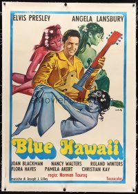 2f013 BLUE HAWAII linen Italian 1p R70s art of Elvis Presley with sexy naked girls, ultra rare!