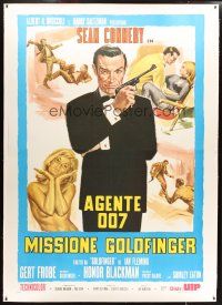 2f021 GOLDFINGER linen Italian 2p R80s great artwork images of Sean Connery as James Bond 007!