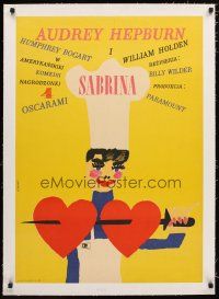 2f233 SABRINA linen Polish 23x33 '67 Billy Wilder, wacky different Zbikowski art of Audrey Hepburn!