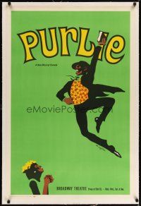 2f093 PURLIE linen stage play poster '70 art of girl watching man dancing in mid-air by Mozelle!