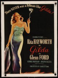 2f110 GILDA linen 16x23 REPRO '80s art of sexy smoking Rita Hayworth full-length in sheath dress!