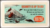 2f087 SECURITY IS UP TO US linen 28x53 motivational poster '55 cool art of beavers making dam!