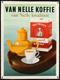 2f068 VAN NELLE KOFFIE linen 32x43 Dutch advertising poster '30s Nubli art of coffee being served!