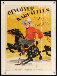 2f241 PAINTED PONIES linen Swedish '27 art of carousel cowboy Hoot Gibson shooting gun on horse!
