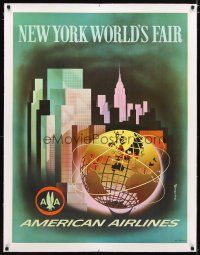 2f080 AMERICAN AIRLINES NEW YORK WORLD'S FAIR linen travel poster 1964 art by Henry K. Benscathy!