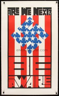2f073 ARE WE NEXT? BE AWARE linen 19x35 Vietnam war poster '67 Wilson art of swastika on U.S. flag!