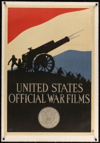 2f071 UNITED STATES OFFICIAL WAR FILMS linen 28x41 WWI war poster '18 Kerr art of canon & soldiers!