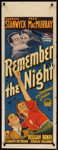 2g132 REMEMBER THE NIGHT long Aust daybill '40 Richardson Studio hand litho of Stanwyck & MacMurray