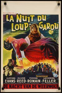 2g171 CURSE OF THE WEREWOLF Belgian '61 art of monster Oliver Reed holding victim over angry mob!