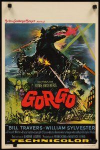 2g173 GORGO Belgian '61 great artwork of giant monster terrorizing city attacked by army!