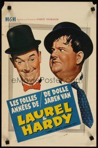 2g176 LAUREL & HARDY'S LAUGHING '20s Belgian '65 great headshot art of wacky Stan & Ollie!