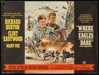 2g111 WHERE EAGLES DARE British quad '68 Clint Eastwood, Richard Burton, different action art!