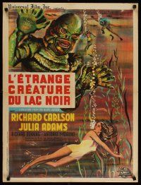 2g158 CREATURE FROM THE BLACK LAGOON French 23x32 R62 art of monster looming over Julia Adams!