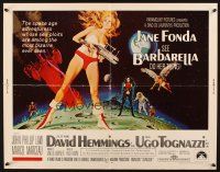 2g055 BARBARELLA 1/2sh '68 sexiest sci-fi art of Jane Fonda by Robert McGinnis, Roger Vadim!