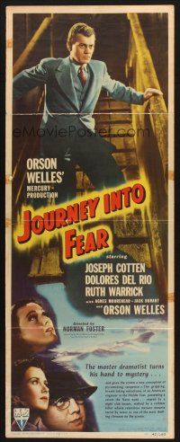 2g045 JOURNEY INTO FEAR insert '42 Joseph Cotten, Dolores Del Rio, did Orson Welles direct it!