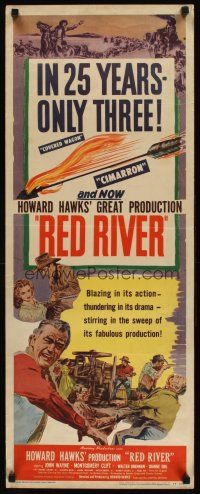 2g049 RED RIVER insert '48 best artwork showing John Wayne, Howard Hawks' great production!