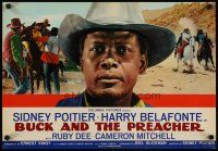 2g203 BUCK & THE PREACHER Italian photobusta '72 super close up of Sidney Poitier in cowboy hat!
