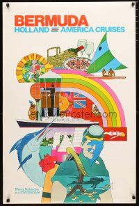 2g017 HOLLAND AMERICA CRUISES BERMUDA travel poster '74 great David Klein art, ultra-rare!