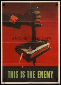 2g009 THIS IS THE ENEMY 20x28 WWII war poster '43 most classic swastika/Bible image!
