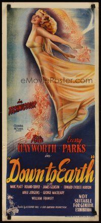 2h210 DOWN TO EARTH Aust daybill '46 wonderful hand litho artwork of sexiest Rita Hayworth!