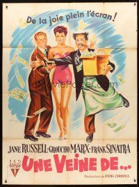 2h117 DOUBLE DYNAMITE French 1p '51 different Grinsson art of Groucho Marx, Jane Russell & Sinatra
