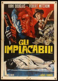 2h186 OUT OF THE PAST Italian 1p R60s different art of Robert Mitchum & Kirk Douglas by Tarantelli
