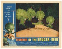 2h064 INVASION OF THE SAUCER MEN LC #2 '57 c/u of 4 cabbage head aliens making plans by car!
