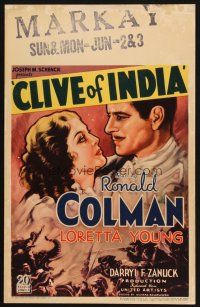 2h137 CLIVE OF INDIA WC '35 romantic close up art of Ronald Colman & beautiful Loretta Young!