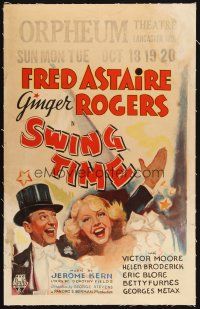 2h157 SWING TIME linen WC '36 wonderful artwork of Fred Astaire & Ginger Rogers, Jerome Kern!