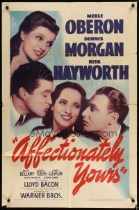 2j018 AFFECTIONATELY YOURS 1sh '41 Rita Hayworth, Merle Oberon between Dennis Morgan & Bellamy!