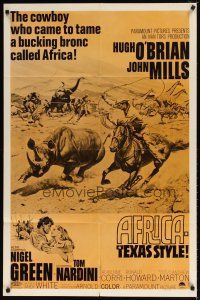 2j019 AFRICA - TEXAS STYLE 1sh R70s art of Hugh O'Brian roping rhino by stampeding animals!