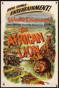 2j020 AFRICAN LION 1sh '55 Walt Disney jungle safari documentary, cool artwork!