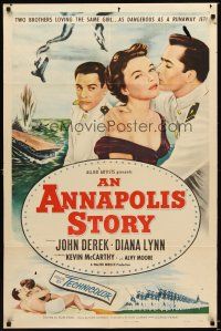 2j041 ANNAPOLIS STORY 1sh '55 Don Siegel, both John Derek & Kevin McCarthy love Diana Lynn!